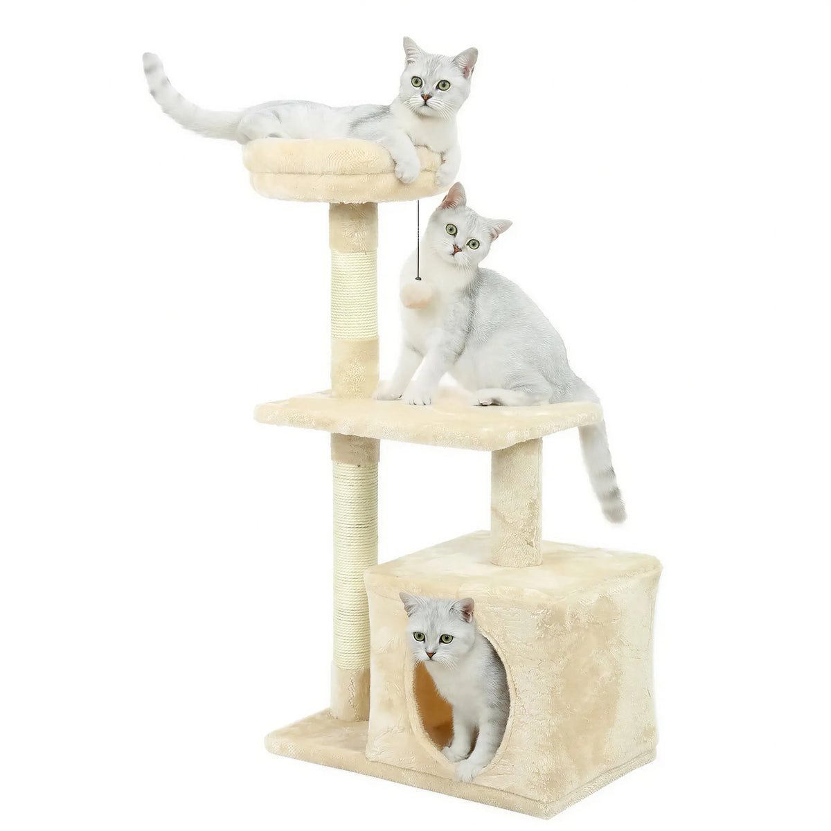 Arbre à chat XXL beige avec plateforme et boule pendante Pour toi Mon chat