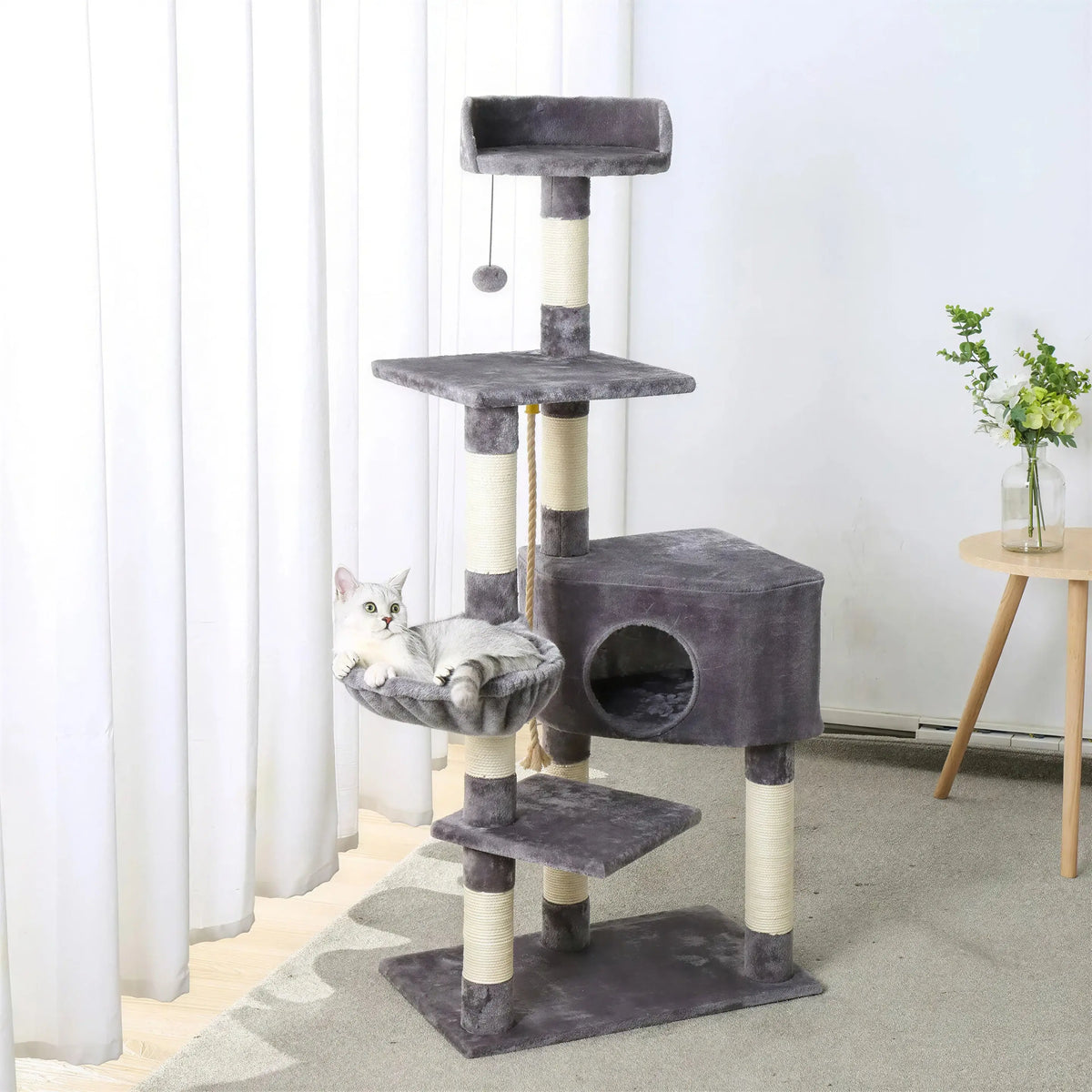 Arbre à chat XXL gris avec corde et boule Pour toi Mon chat
