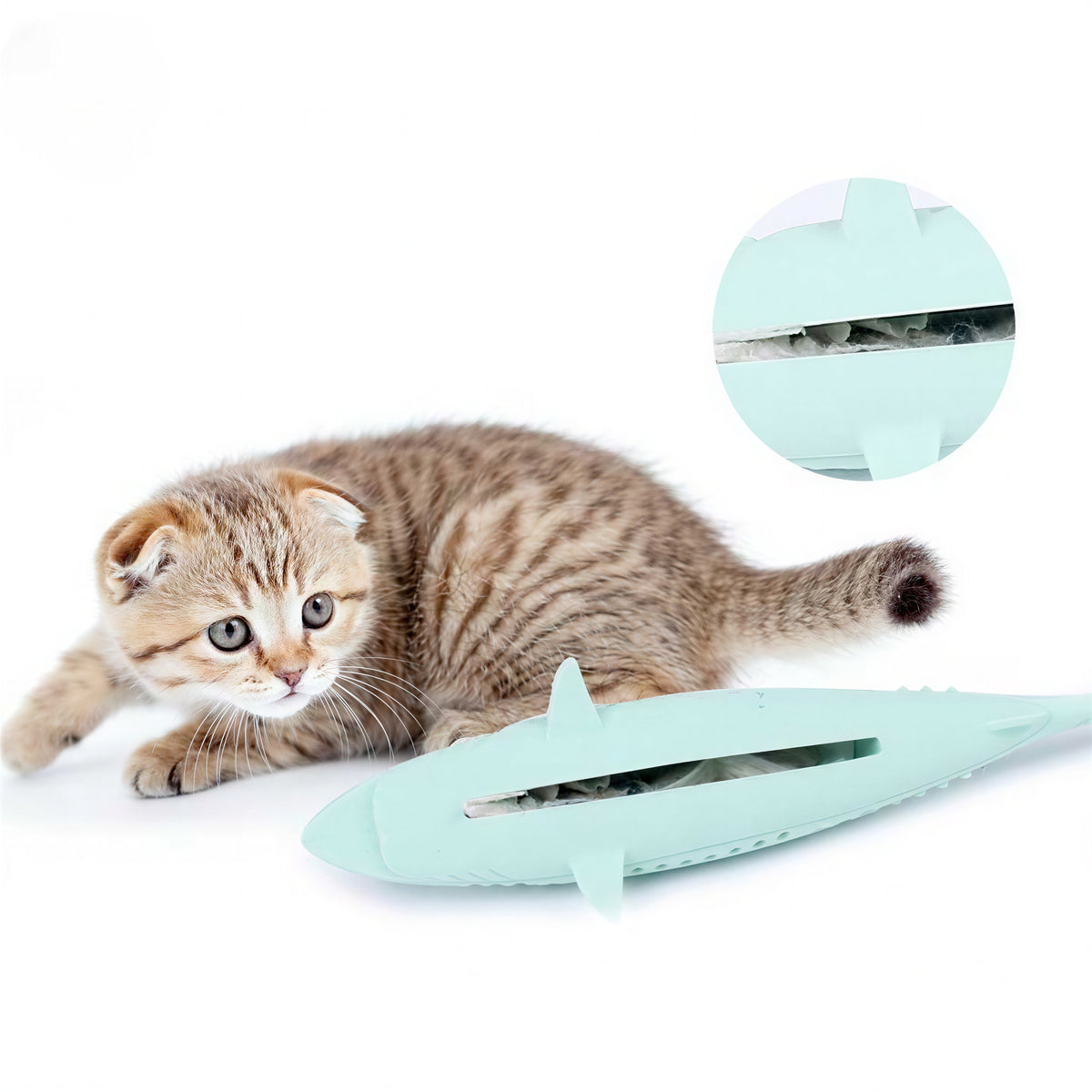 Jouet brosse à dents en forme de poisson en silicone et herbe à chat - vue 4