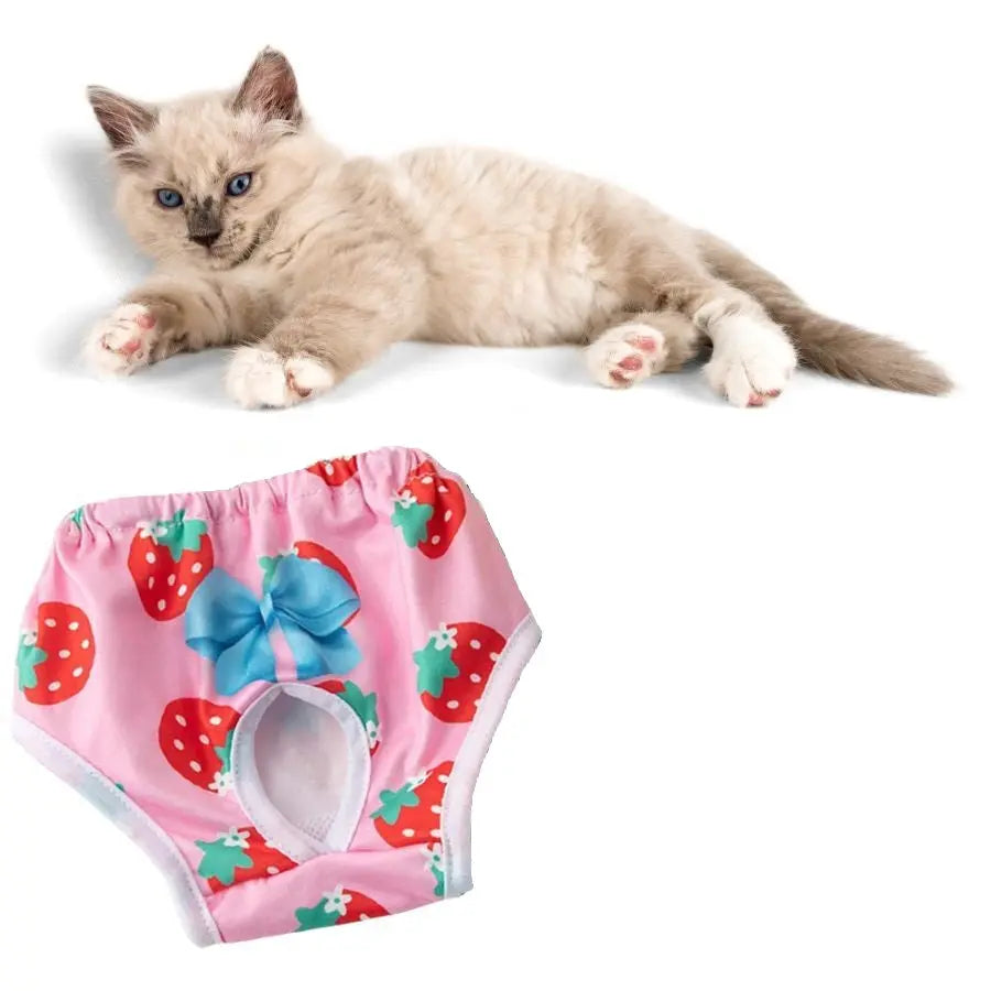 couche hygiène chat fraises roses et chat beige