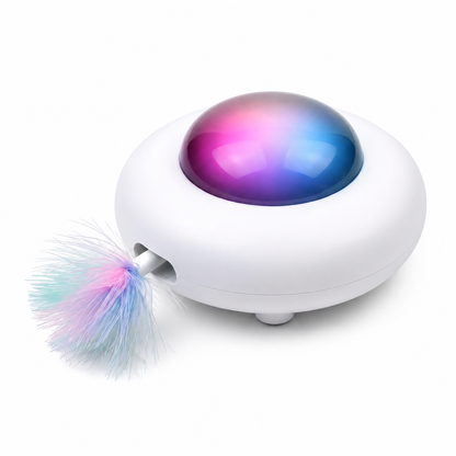 Jouet intelligent lumineux et rechargeable en forme d'ovni avec plumes pour chat - vue 1