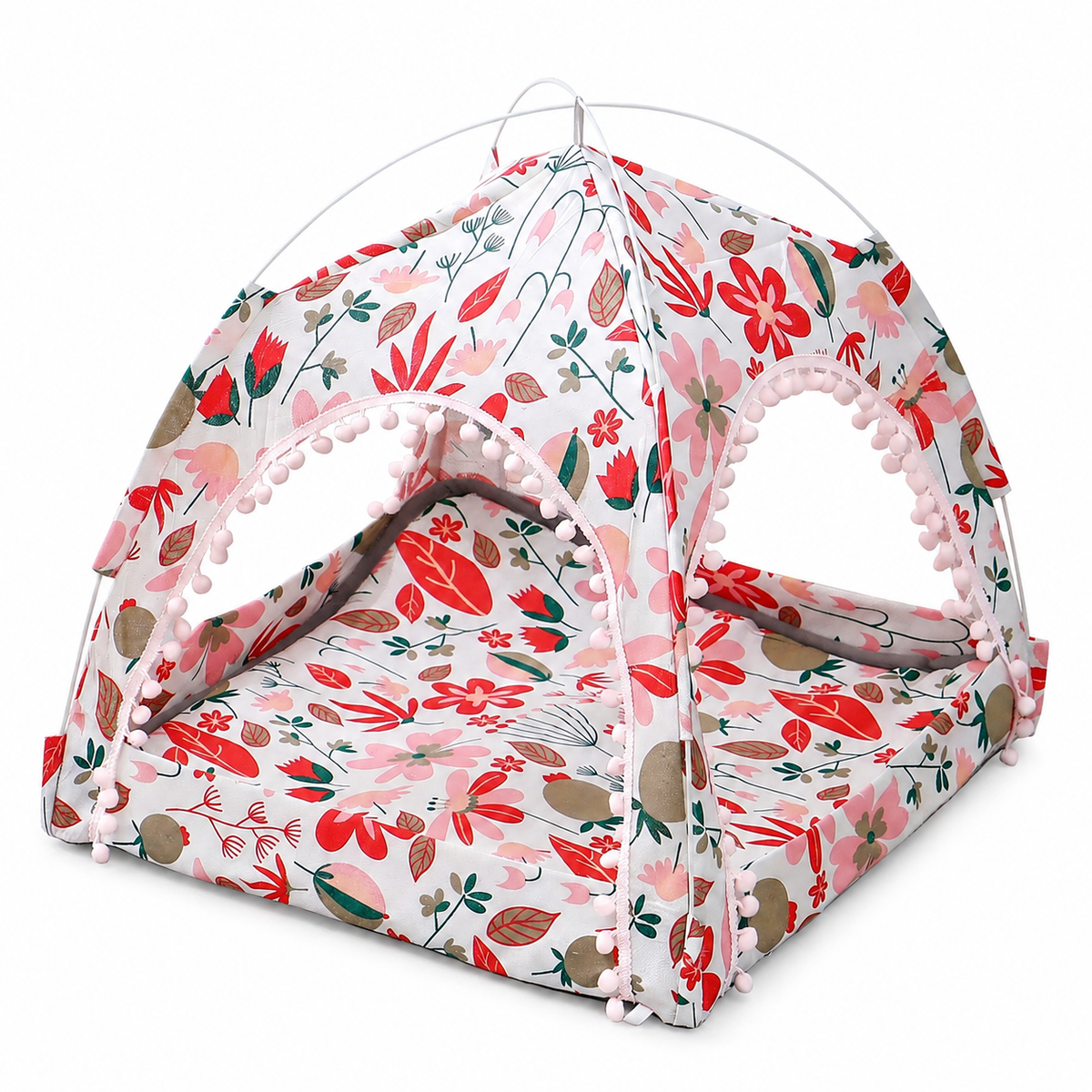 Tente pour chat pliable et portable en maille avec dessins de fleurs et plantes - vue 1