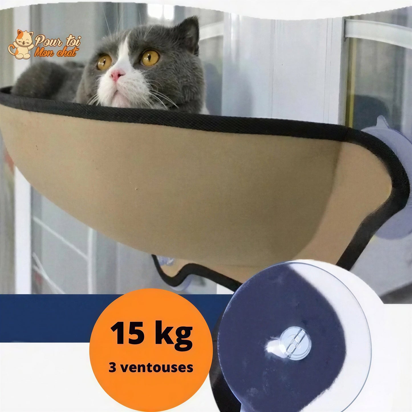 Lit suspendu à ventouses pour chat - Hamac-Fenêtre-Chat™ Pour toi Mon chat