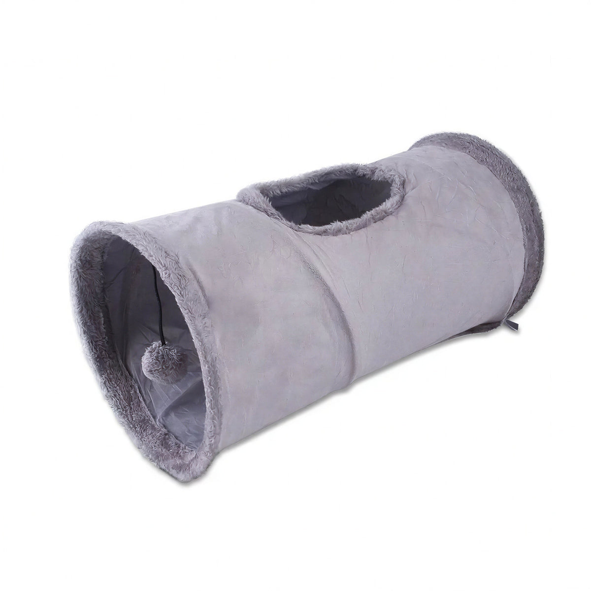 Tunnel de jeu pliable avec pompon en tissu suédé pour chat Pour toi Mon chat