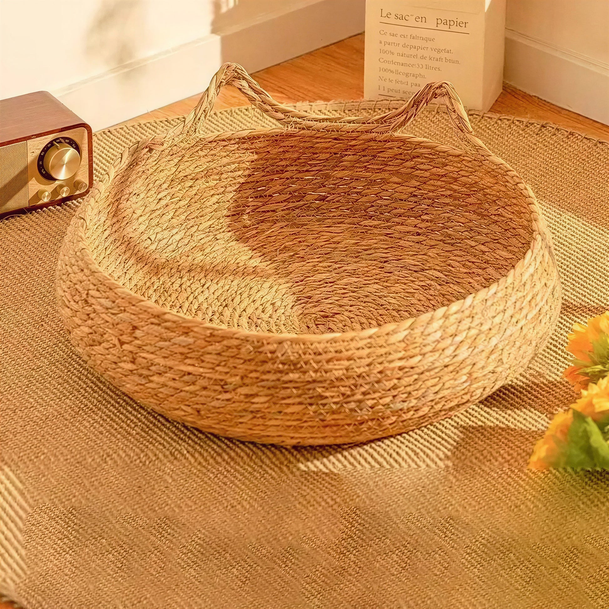 Coussin Chat Rond En Rotin Avec Des Oreilles De Chat Pour toi Mon chat
