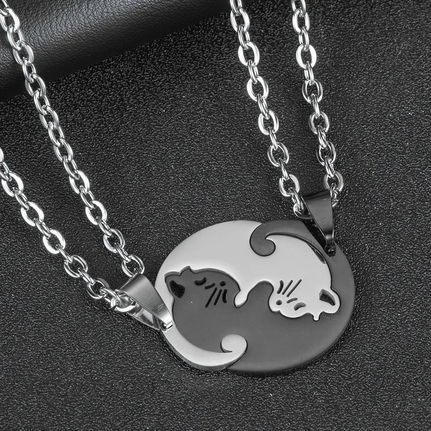 Collier de couple à design de chat en acier inoxydable Pour toi Mon chat