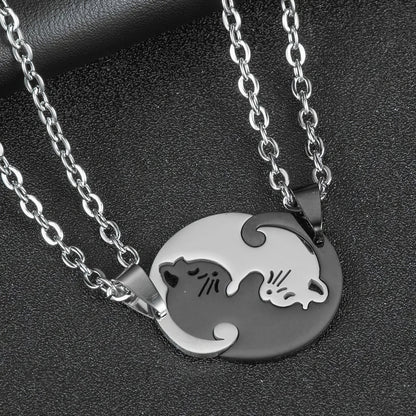 Collier de couple à design de chat en acier inoxydable Pour toi Mon chat