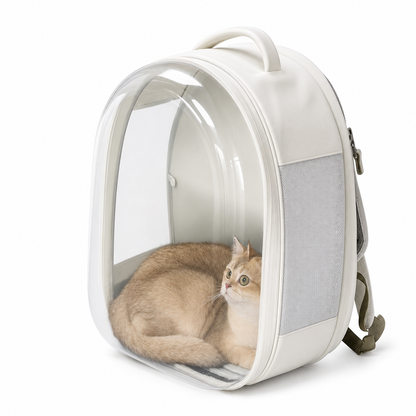 Sac à dos de transport pliable blanc en cuir avec un côté transparent pour chat Pour toi Mon chat