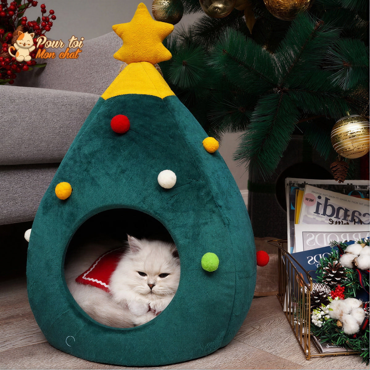 Noël - Niche, lit en forme de Sapin de Noël - MonBeauChatPin™ Pour toi Mon chat