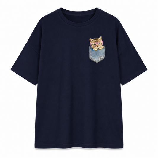 T-shirt à manches courtes avec imprimé de chat dans une poche pour femme Pour toi Mon chat