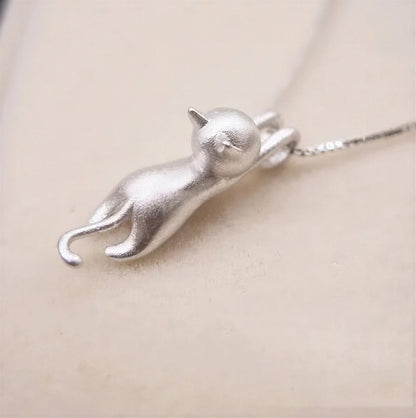 Collier et pendentif de chat de couleur argent - vue 3