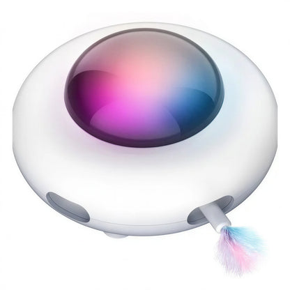 Jouet intelligent lumineux et rechargeable en forme d'ovni avec plumes pour chat - vue 3