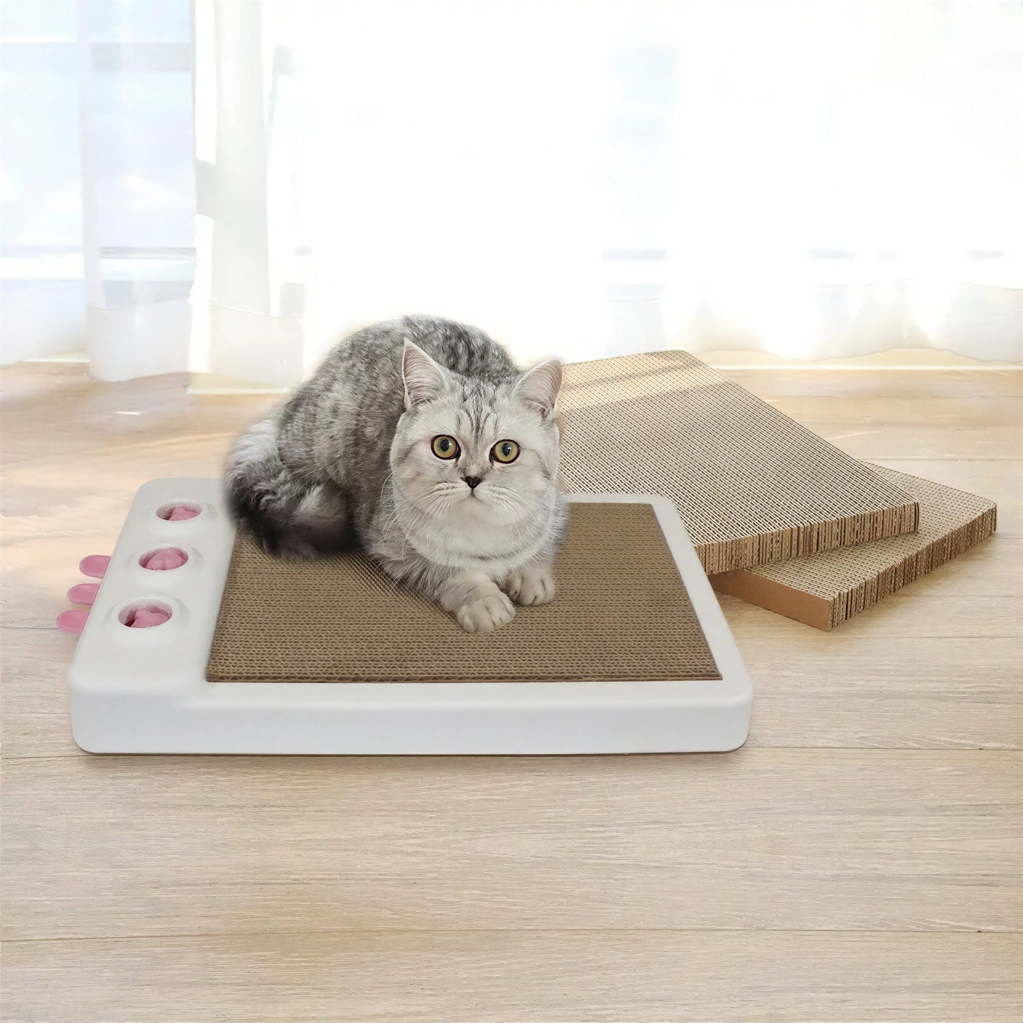 Planche à gratter en carton ondulé avec jeu à taupes pour chat Pour toi Mon chat
