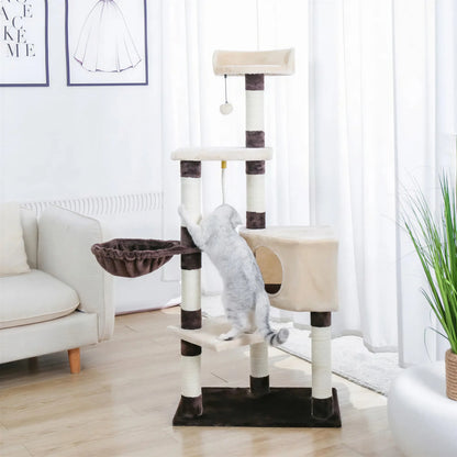 Arbre à chat XXL beige avec corde et boule Pour toi Mon chat