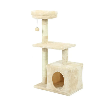 Arbre à chat XXL beige avec plateforme et boule pendante Pour toi Mon chat