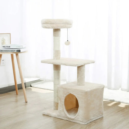 Arbre à chat XXL beige avec plateforme et boule pendante Pour toi Mon chat