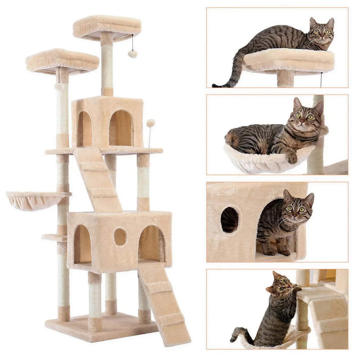 Arbre à chat XXL blanc à plusieurs niveaux avec perchoirs confortables Pour toi Mon chat