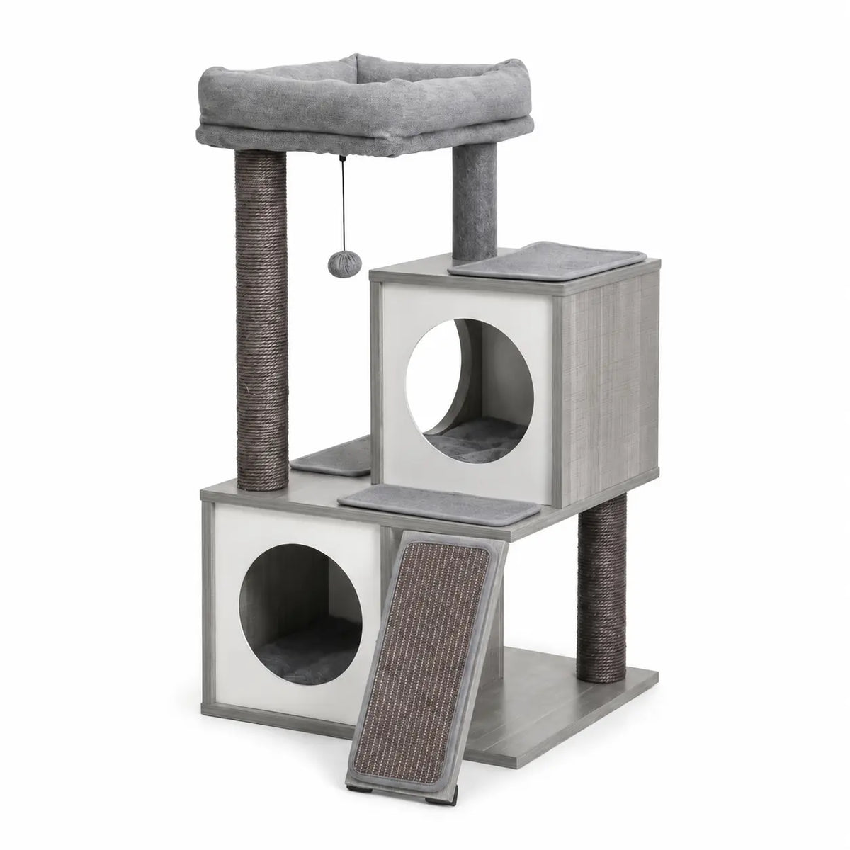 Arbre à chat XXL gris à plusieurs niveaux avec grattoir en sisal Pour toi Mon chat
