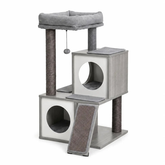 Arbre à chat XXL gris à plusieurs niveaux avec grattoir en sisal Pour toi Mon chat