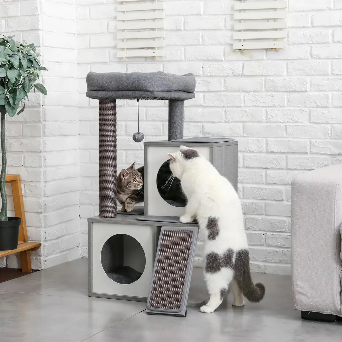 Arbre à chat XXL gris à plusieurs niveaux avec grattoir en sisal Pour toi Mon chat
