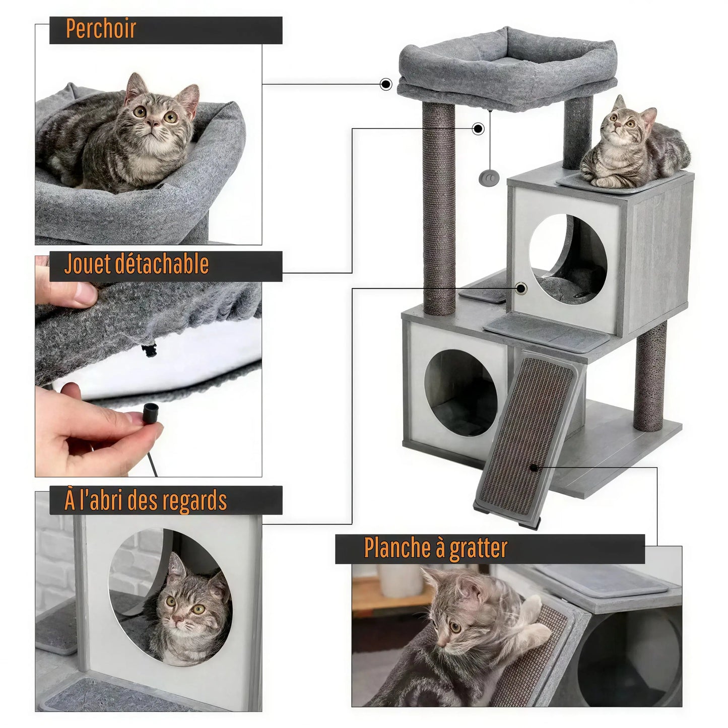 Arbre à chat XXL gris à plusieurs niveaux avec grattoir en sisal Pour toi Mon chat