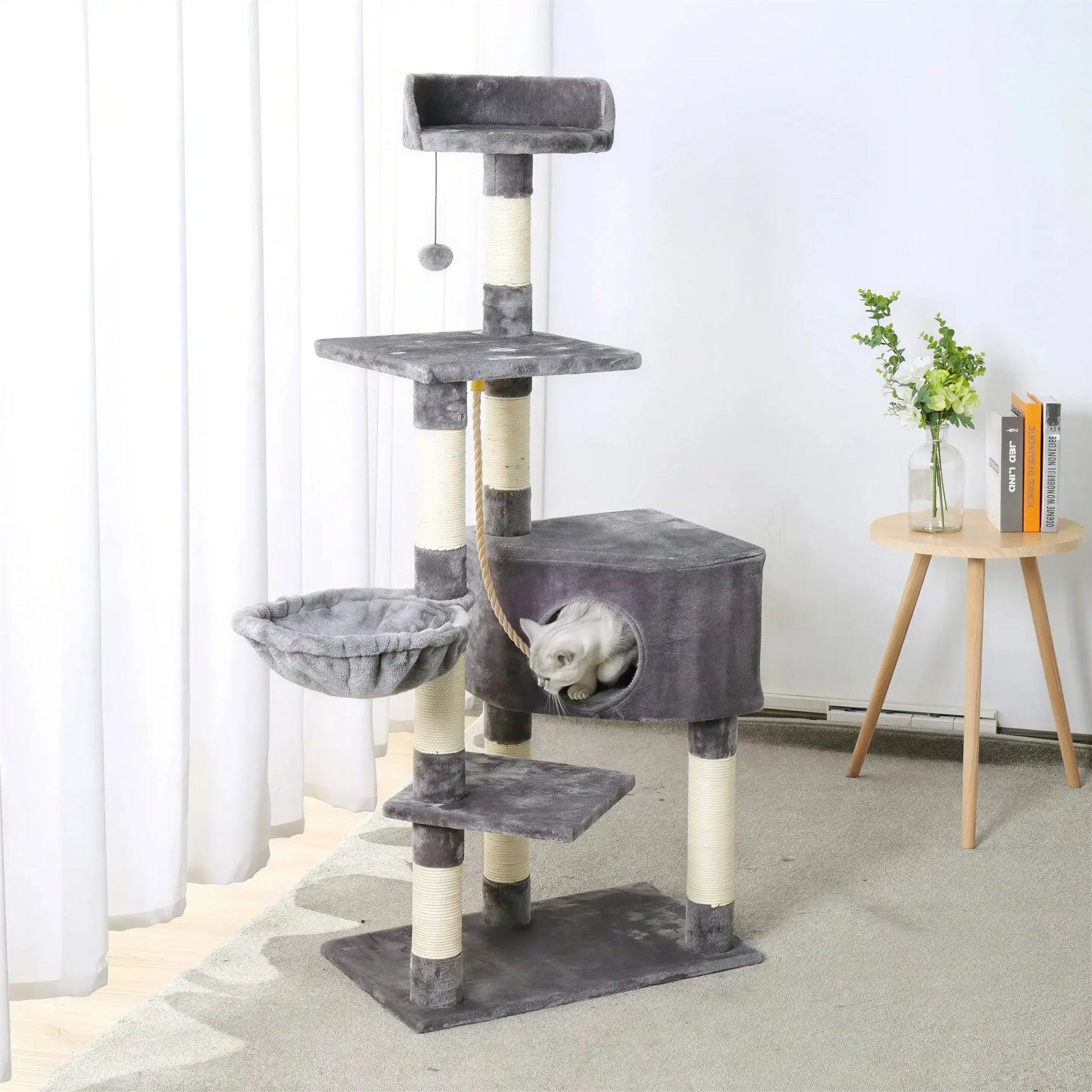 Arbre à chat XXL gris avec corde et boule Pour toi Mon chat