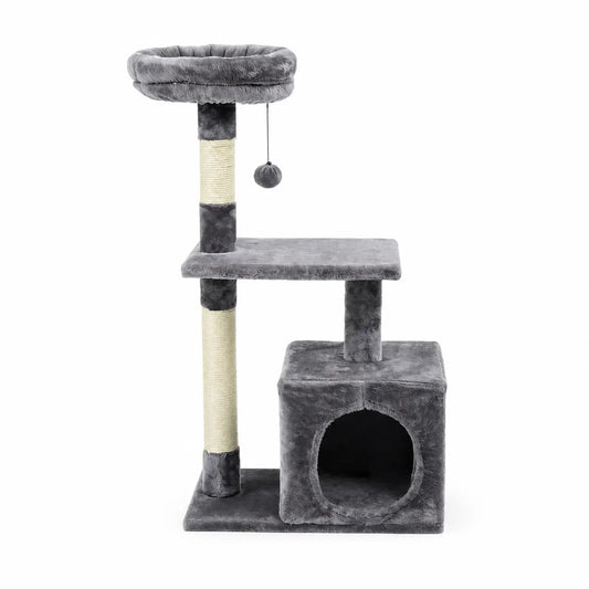 Arbre à chat XXL gris avec plateforme et boule pendante Pour toi Mon chat