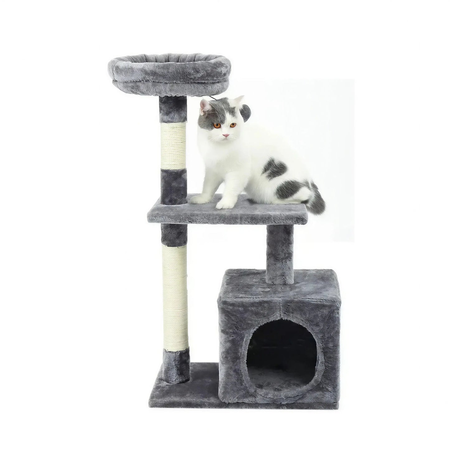 Arbre à chat XXL gris avec plateforme et boule pendante Pour toi Mon chat