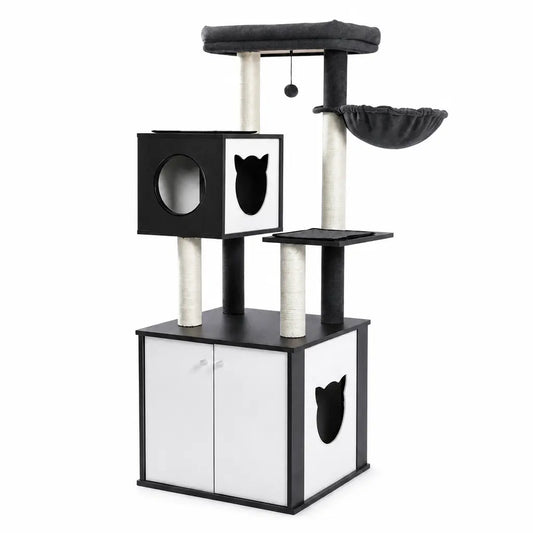 Arbre à chat noir en bois massif XXL Pour toi Mon chat