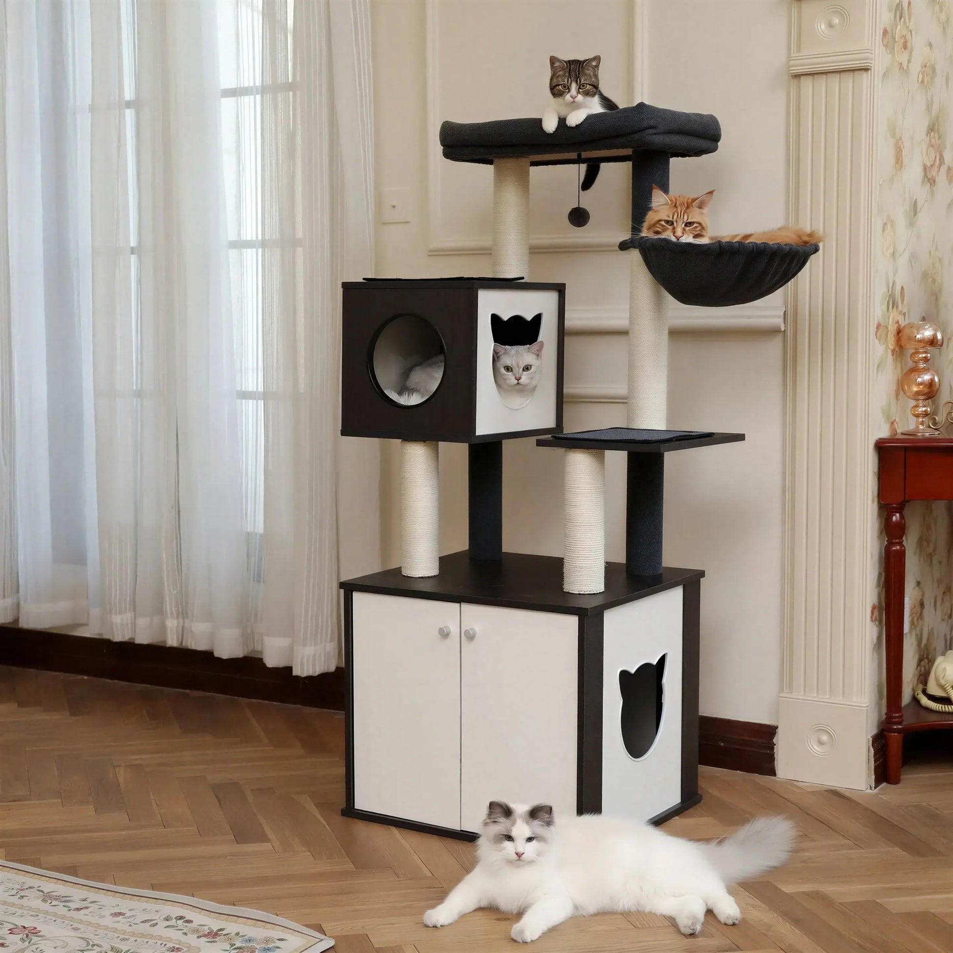 Arbre à chat noir en bois massif XXL Pour toi Mon chat