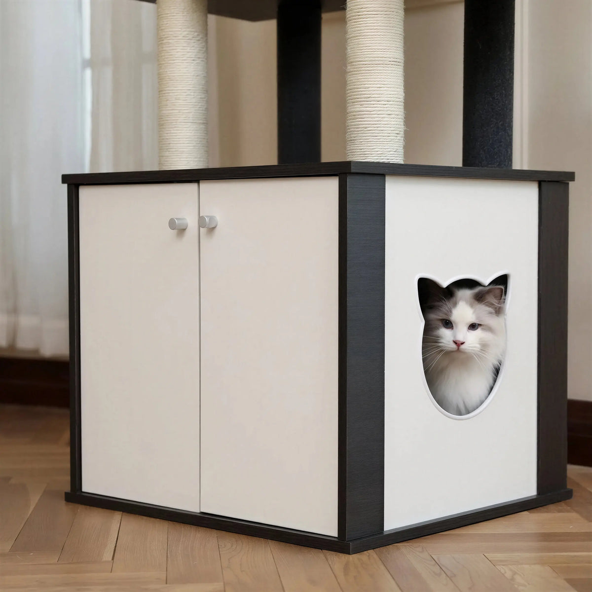 Arbre à chat noir en bois massif XXL Pour toi Mon chat