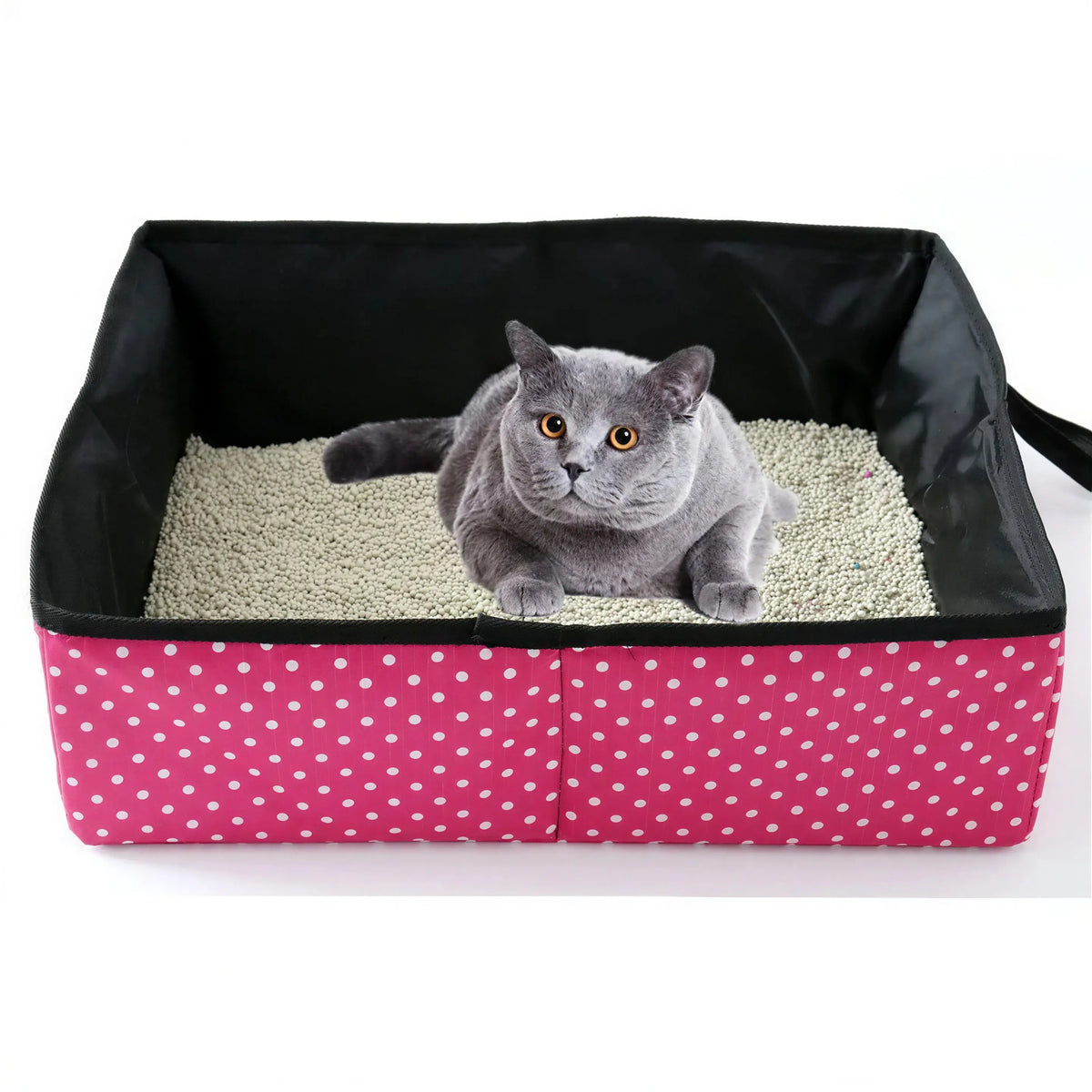 Bac à litière étanche et pliable avec motifs à pois pour chat Pour toi Mon chat