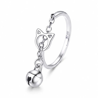 Bague avec anneau en tête de chat et pendentif avec une cloche Pour toi Mon chat