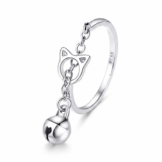 Bague avec anneau en tête de chat et pendentif avec une cloche Pour toi Mon chat