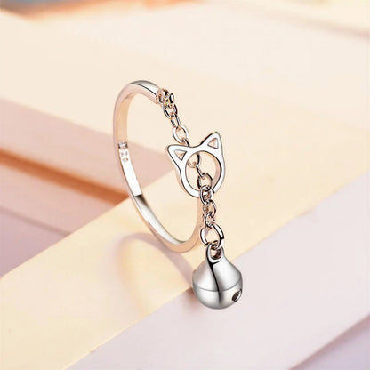 Bague avec anneau en tête de chat et pendentif avec une cloche Pour toi Mon chat