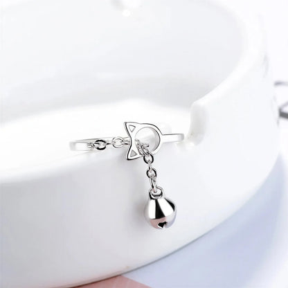 Bague avec anneau en tête de chat et pendentif avec une cloche Pour toi Mon chat