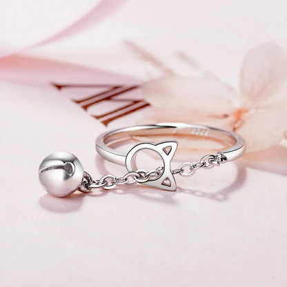 Bague avec anneau en tête de chat et pendentif avec une cloche Pour toi Mon chat