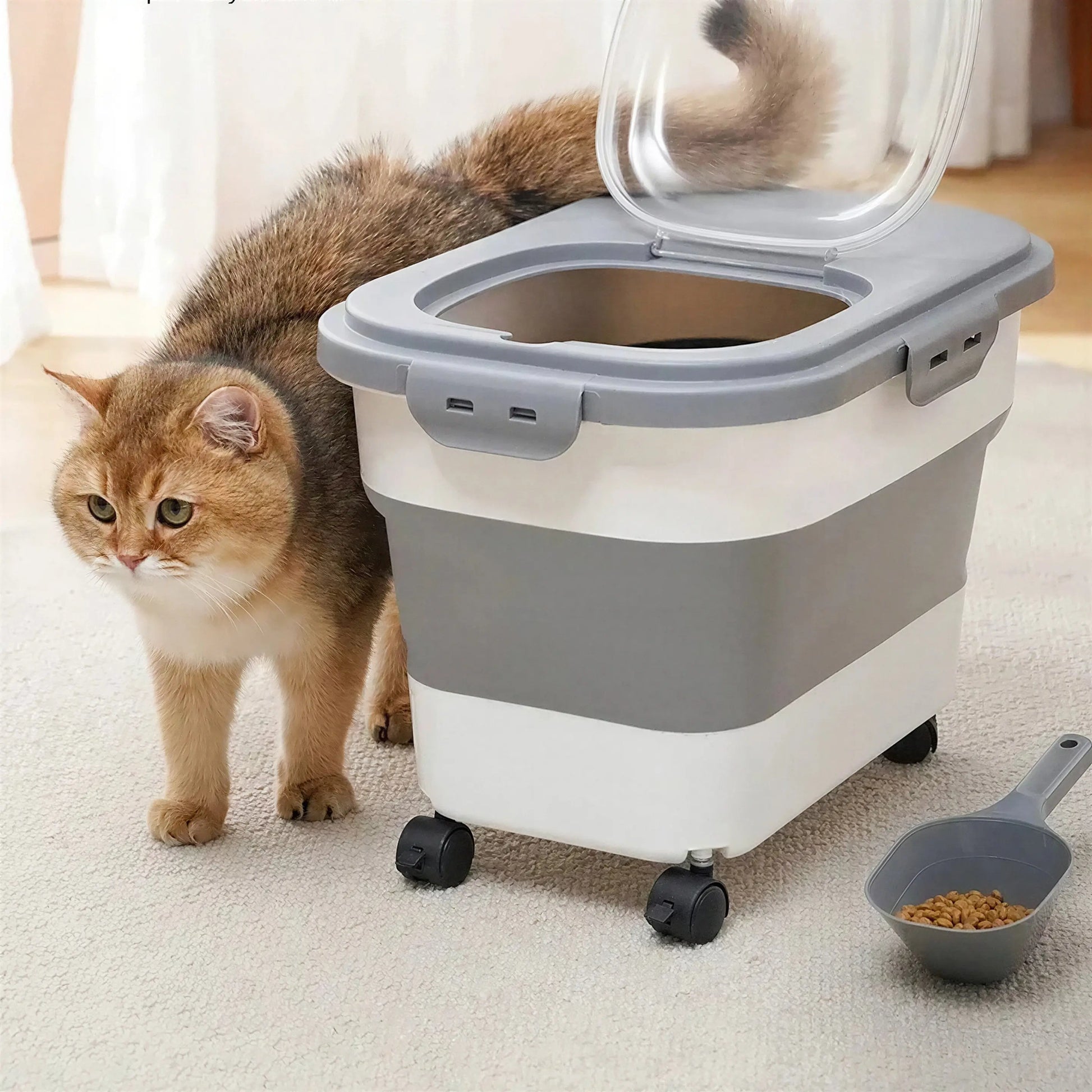 Boite à Croquette Pliable sur Roulettes avec Ouverture Rabattable Pour toi Mon chat