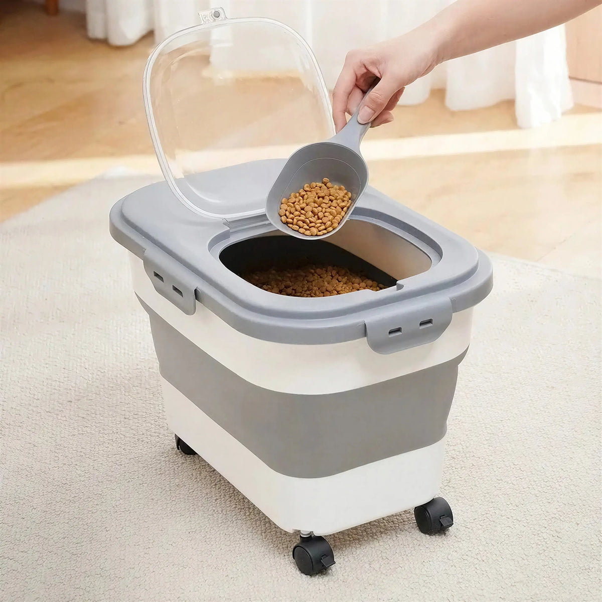 Boite à Croquette Pliable sur Roulettes avec Ouverture Rabattable Pour toi Mon chat