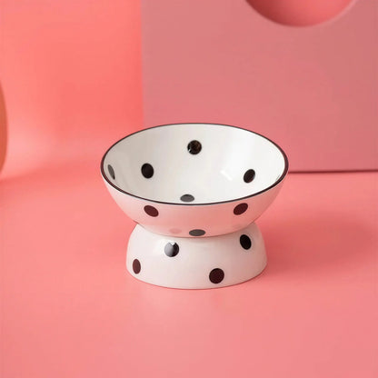 Bol en céramique à pois surélevé pour chat Pour toi Mon chat