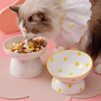 Bol en céramique à pois surélevé pour chat Pour toi Mon chat