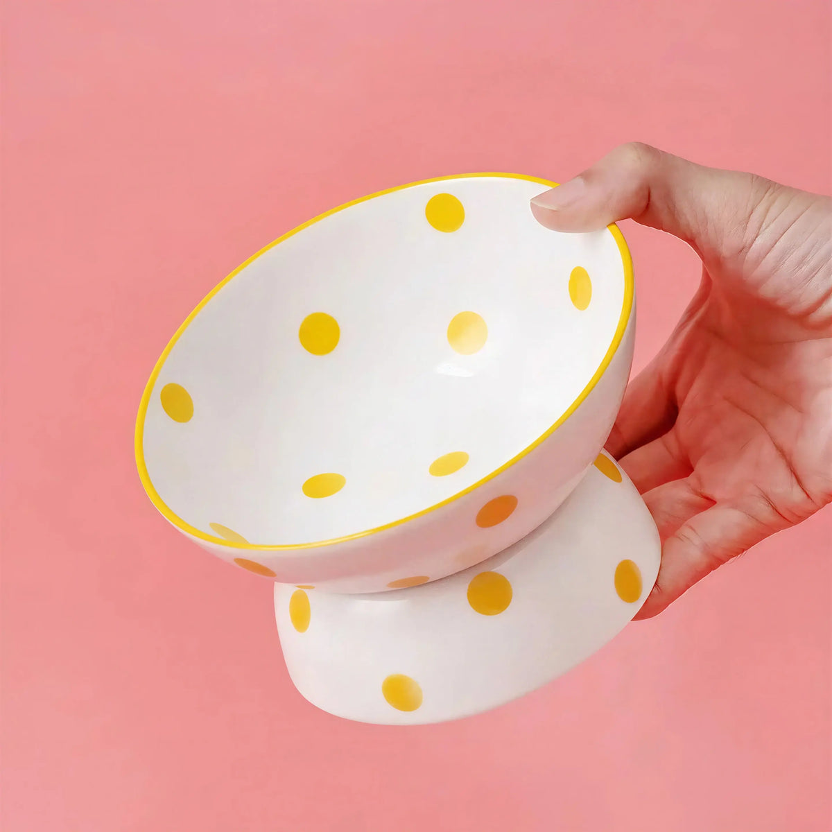 Bol en céramique à pois surélevé pour chat Pour toi Mon chat