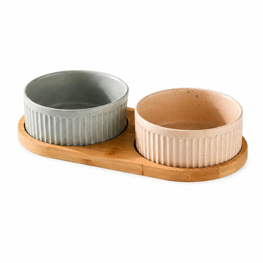 Bol en céramique avec tapis en bois pour chat Pour toi Mon chat
