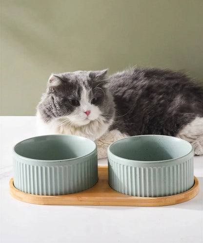 Bol en céramique avec tapis en bois pour chat Pour toi Mon chat