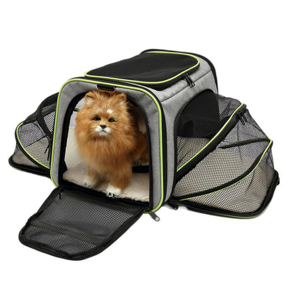 Sac de transport pliable et respirant vert et gris pour chat Pour toi Mon chat