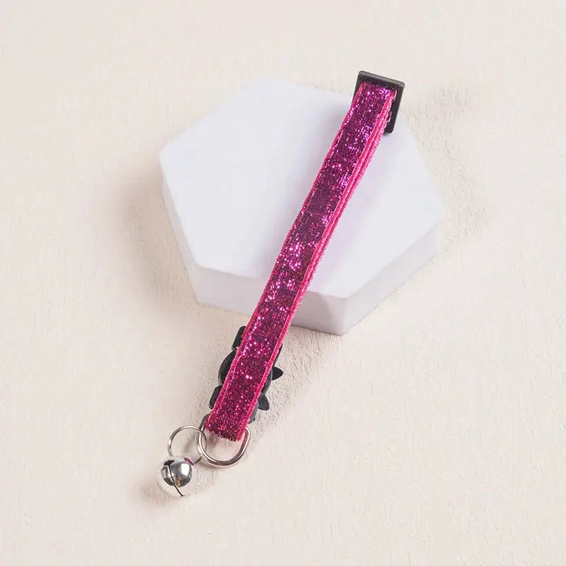 Collier Chat Anti Étranglement Élastique et Pailleté avec Clochette