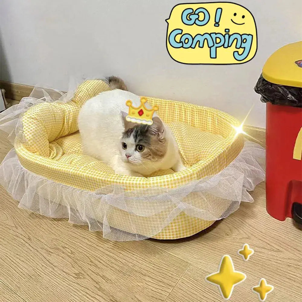Cute Lace-Trimmed Pet Cat Princess Sofa Bed For Four Seasons  Washable and Removable Soft Plush Oval for Small Dogs/Cats Pour toi Mon chat