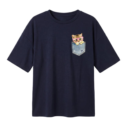 T-shirt à manches courtes avec imprimé de chat dans une poche pour femme Pour toi Mon chat