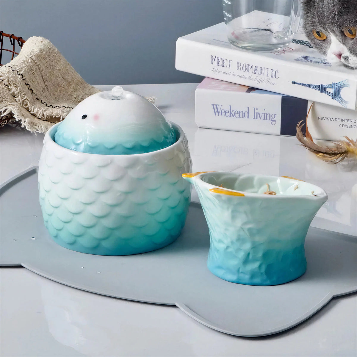 Distributeur d'eau en céramique avec USB pour chats Pour toi Mon chat