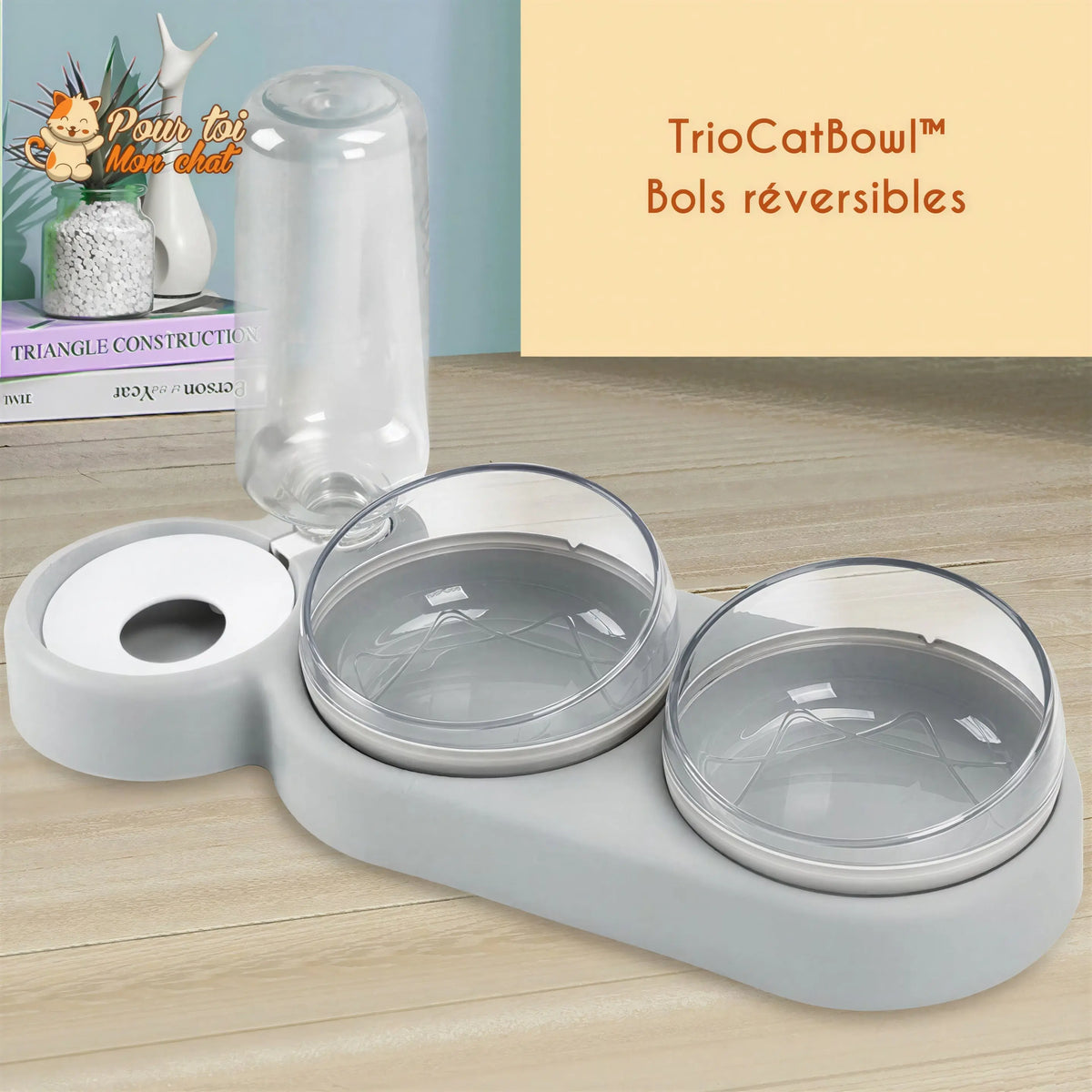 Distributeur de Croquettes et Eau pour Chat - TrioCatBowl™ Pour toi Mon chat
